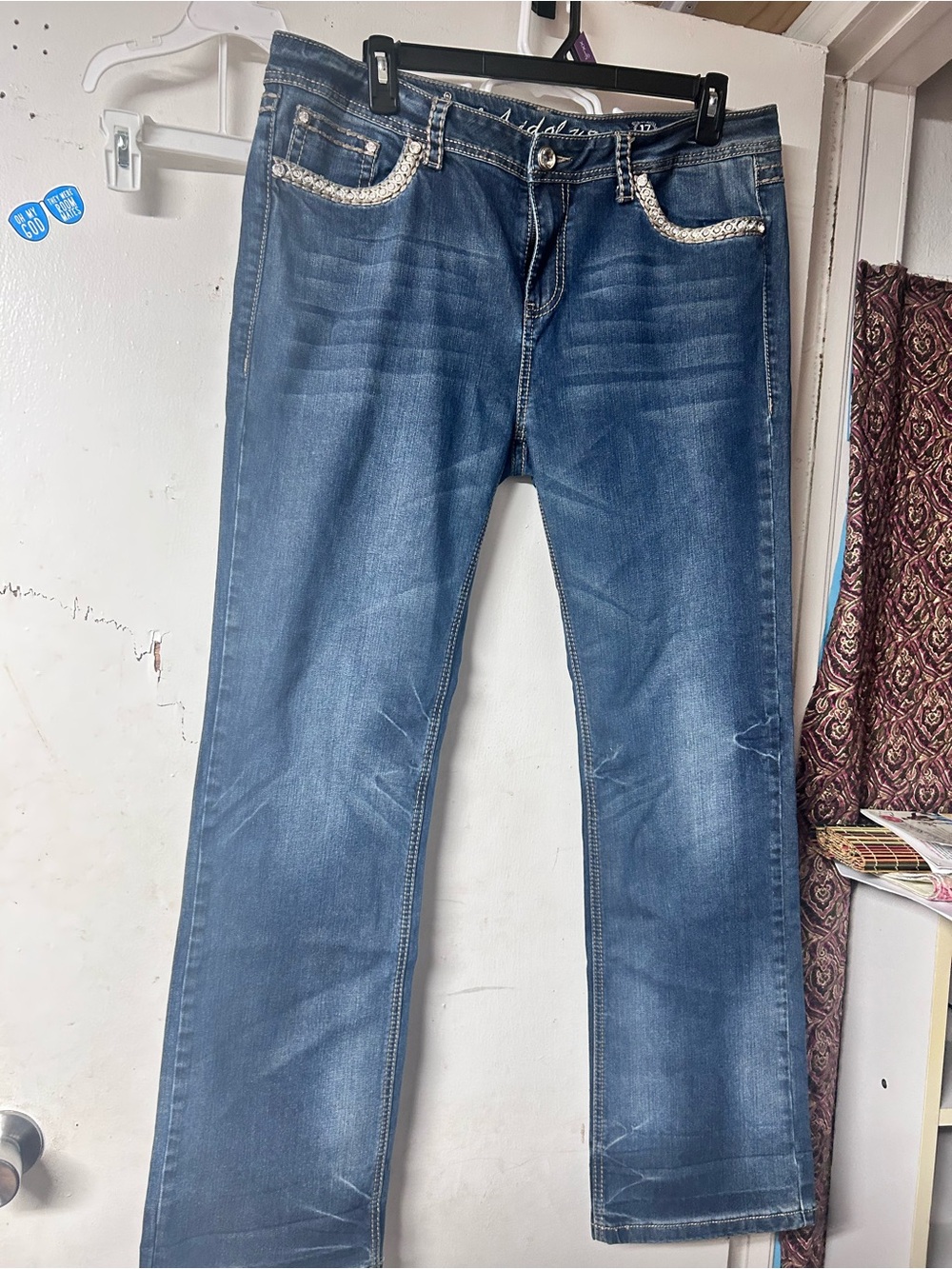 L.A. idol Women's Blue Boot Cut Jeans with Rhinestone Trim